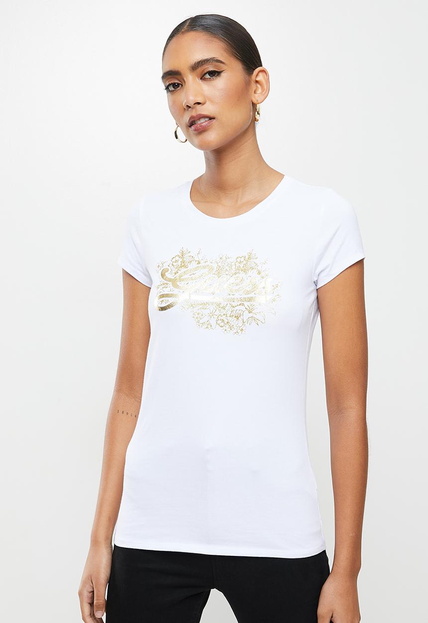 GUESS - Short sleeve guess script flower meadow tee - white 