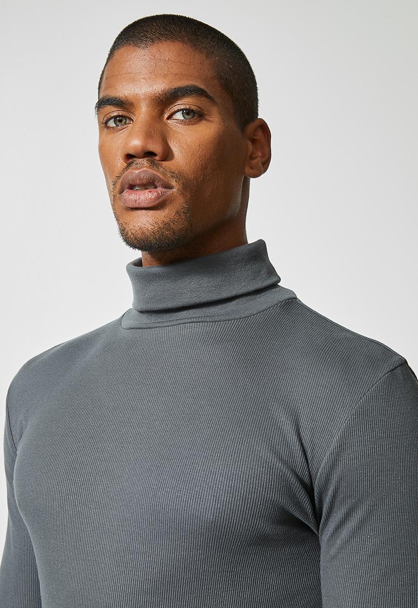 Superbalist - Slim ribbed roll neck long sleeve tee - dark grey 