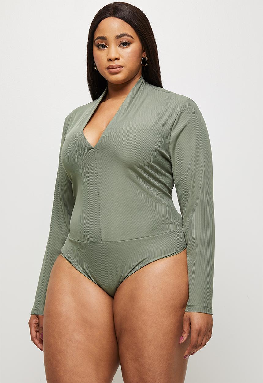 MILLA - Ribbed V-neck bodysuit - green