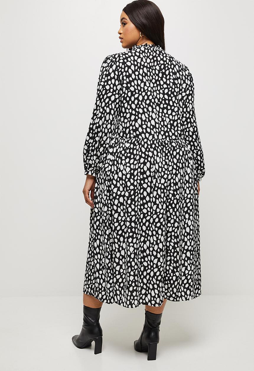 MILLA - Piecrust neck pleated midi dress - white & black