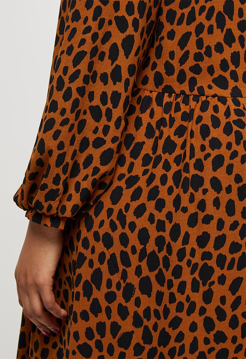 MILLA - Piecrust neck pleated midi dress - brown & black 