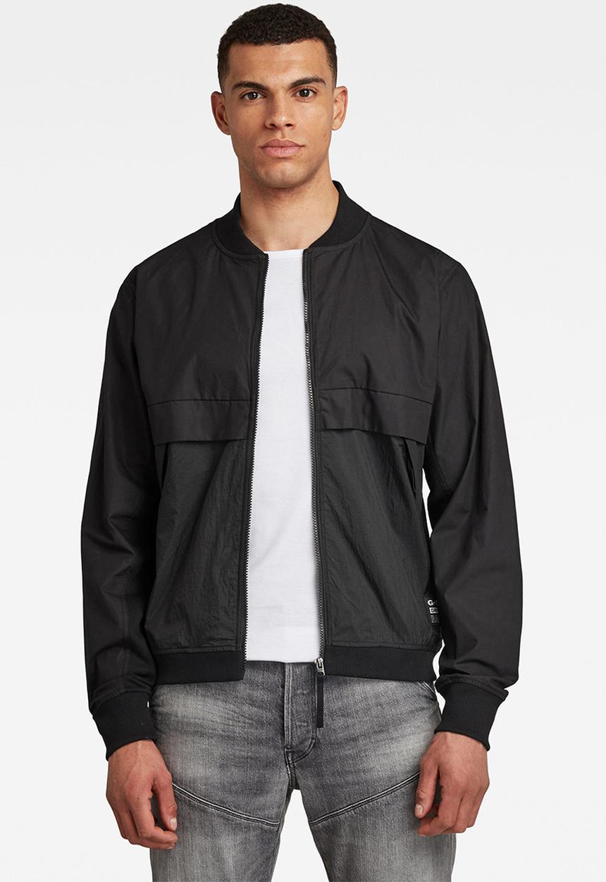 G-STAR - Mixed wvn baseball zip through long sleeve sweat - black