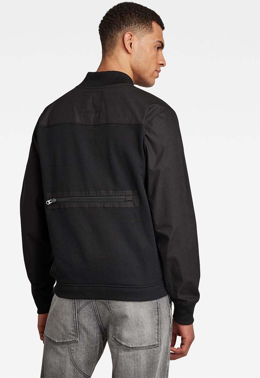 G-STAR - Mixed wvn baseball zip through long sleeve sweat - black