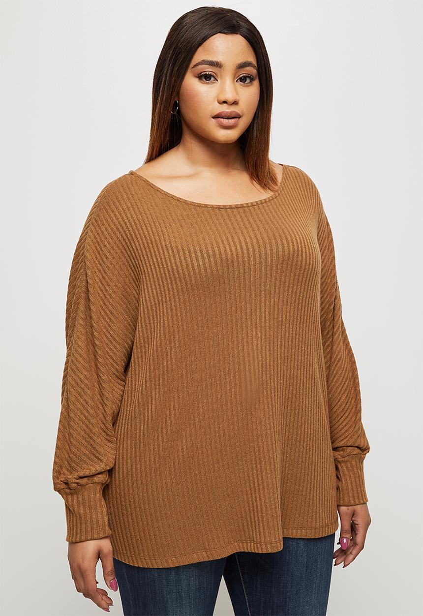 edit Plus - Long sleeve slouchy ribbed tee - tan