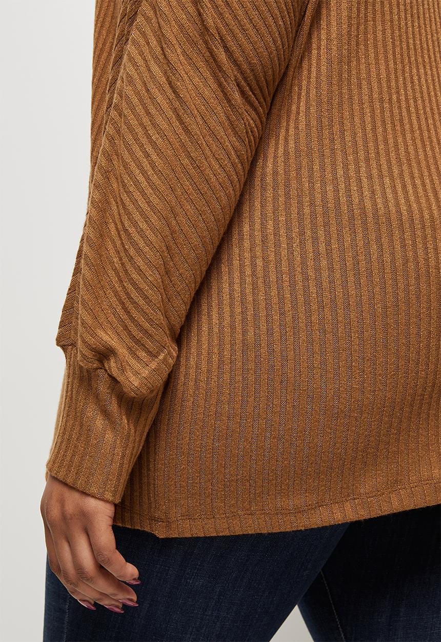 edit Plus - Long sleeve slouchy ribbed tee - tan