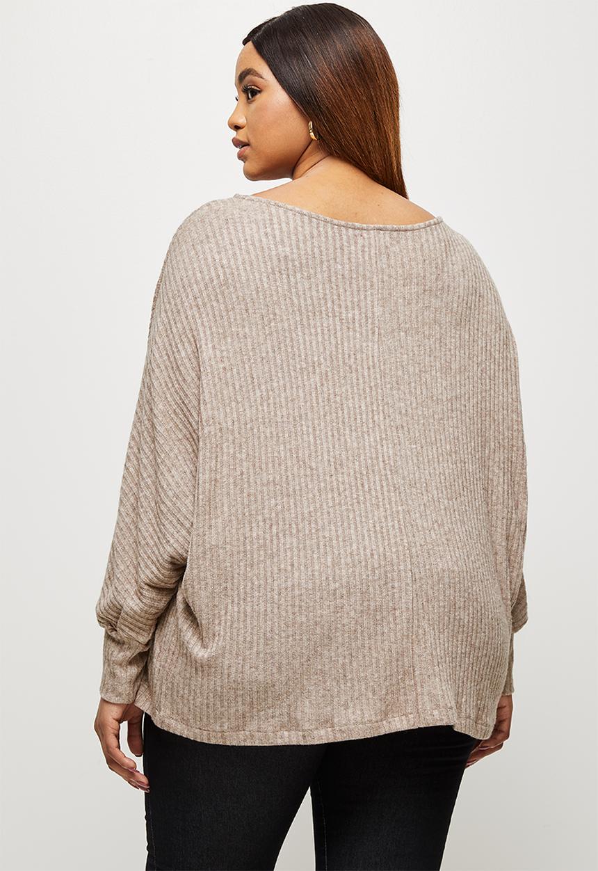edit Plus - Long sleeve  slouchy ribbed tee - taupe