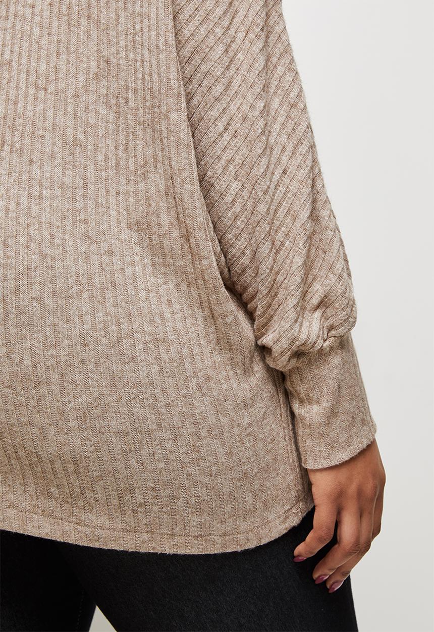edit Plus - Long sleeve  slouchy ribbed tee - taupe