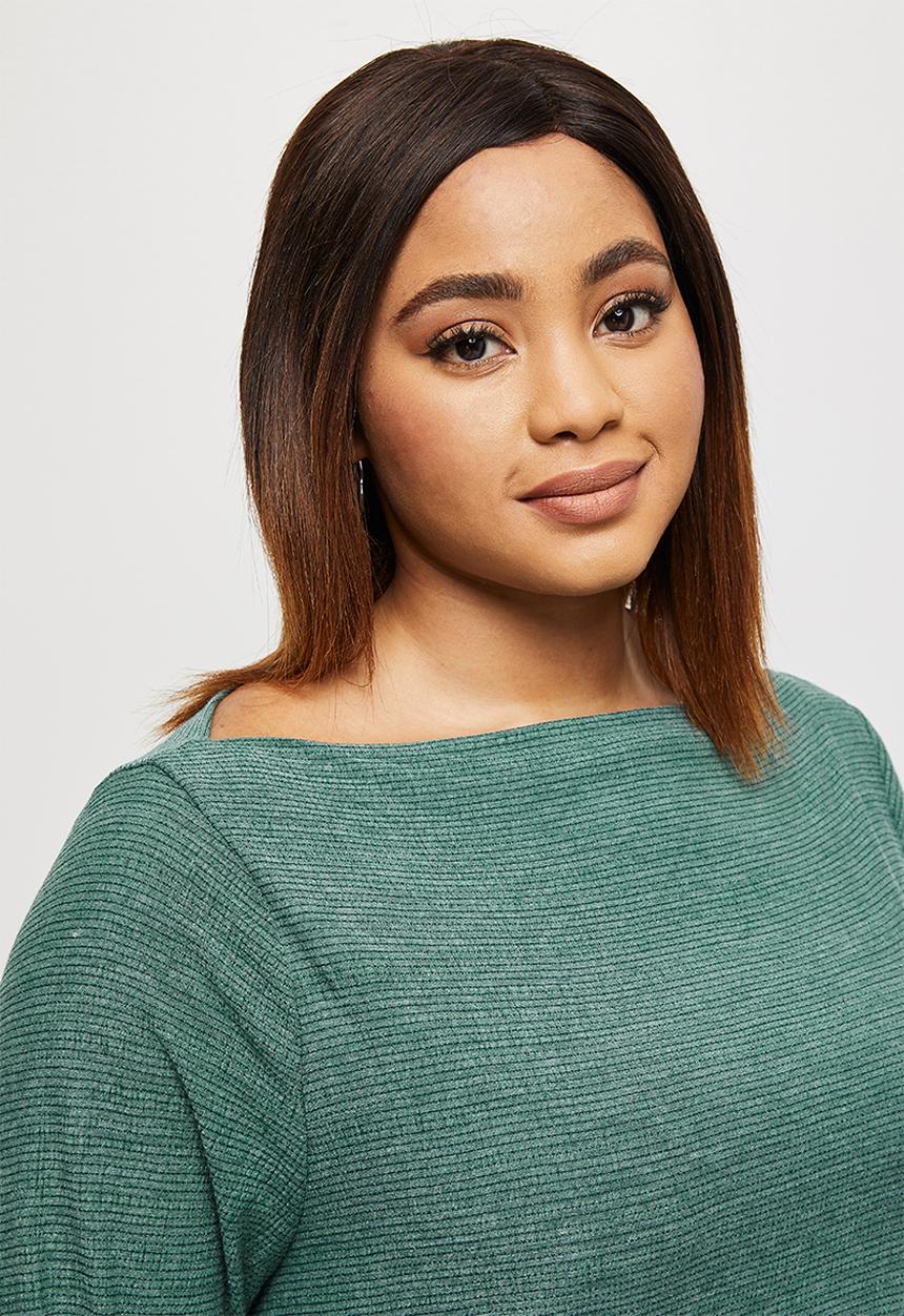 edit Plus - Textured highneck tee -  dark green