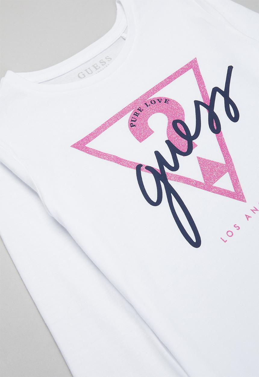 GUESS - Girls long sleeve pure love glitter tee - white