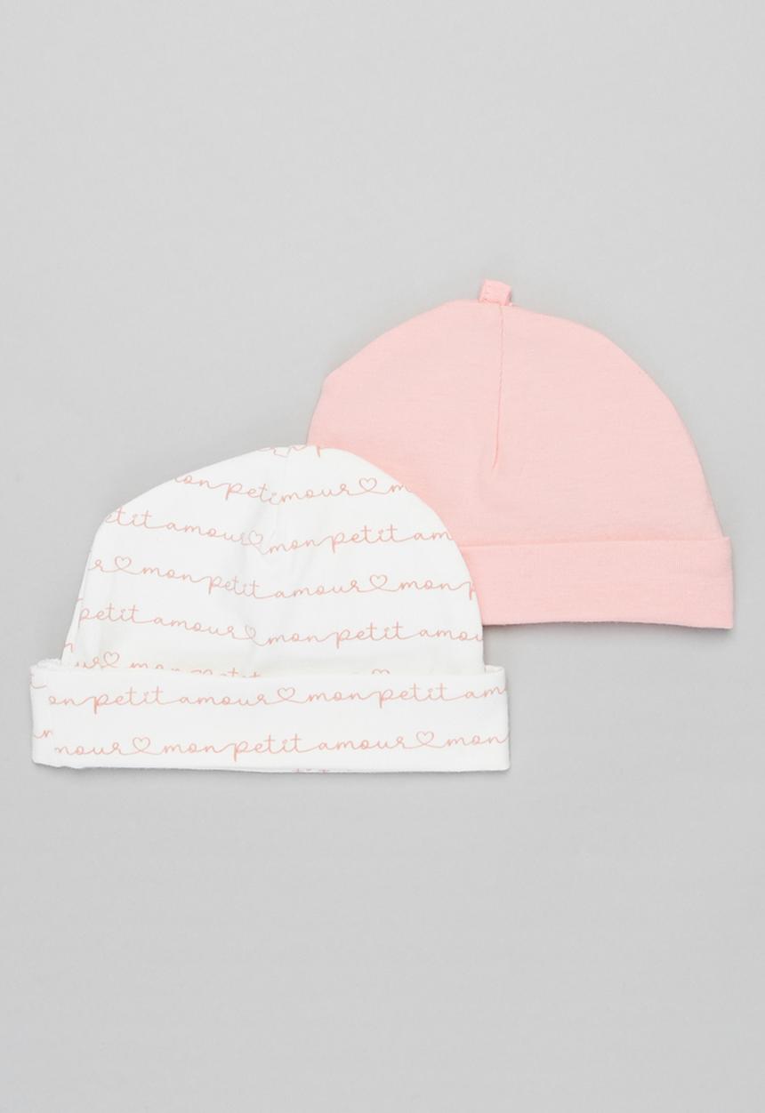 Superbalist Kids - Baby girls 2 pack printed beanies - white & pink