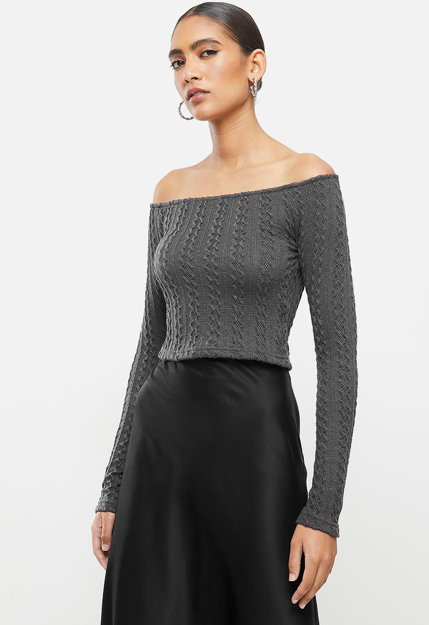 Me&B - Boat neck fitted cable knit top - grey