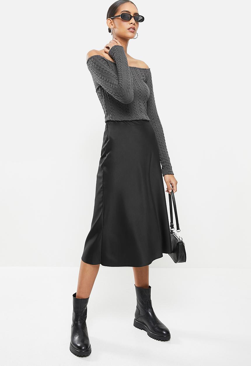 Me&B - Boat neck fitted cable knit top - grey