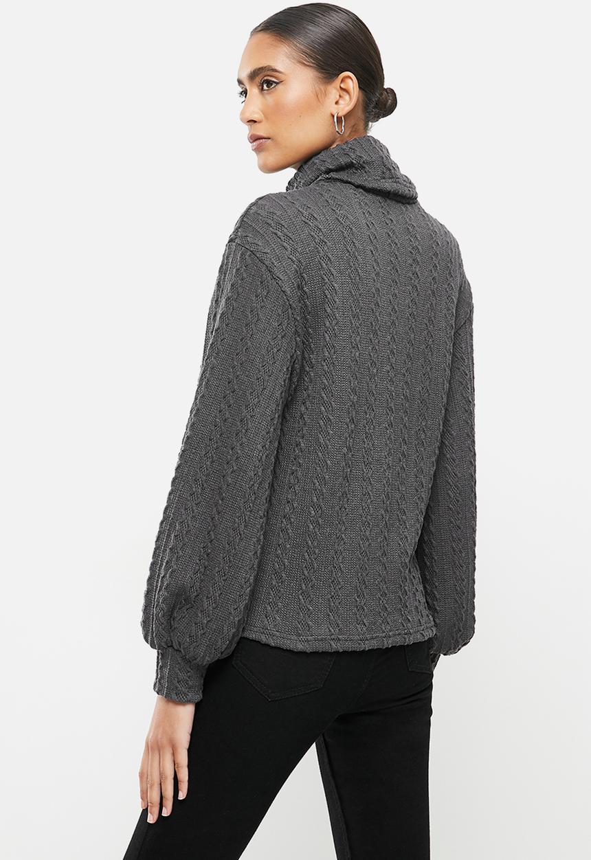 Me&B - Grey cowl neck cable knit top with bellow sleeve - grey
