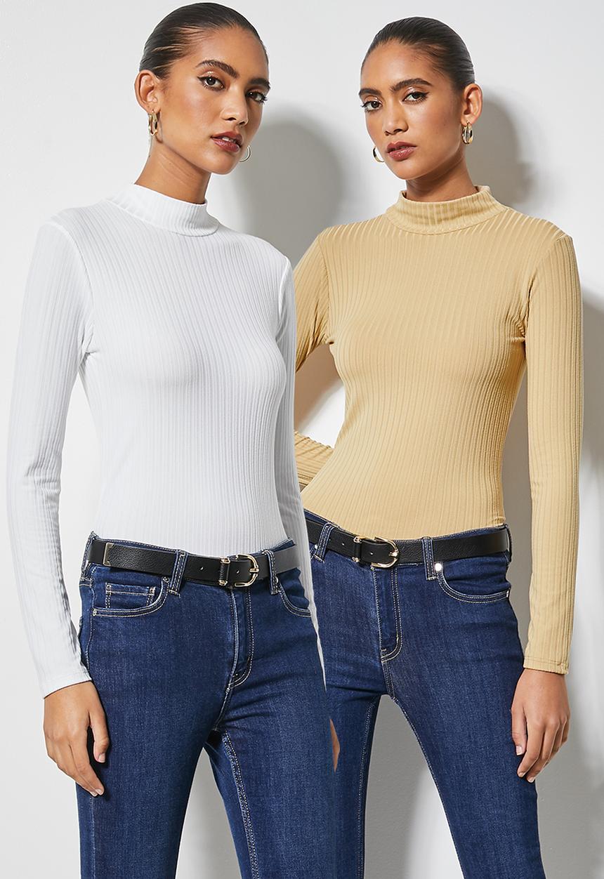 Superbalist - 2 Pack turtleneck rib tops - white & tan