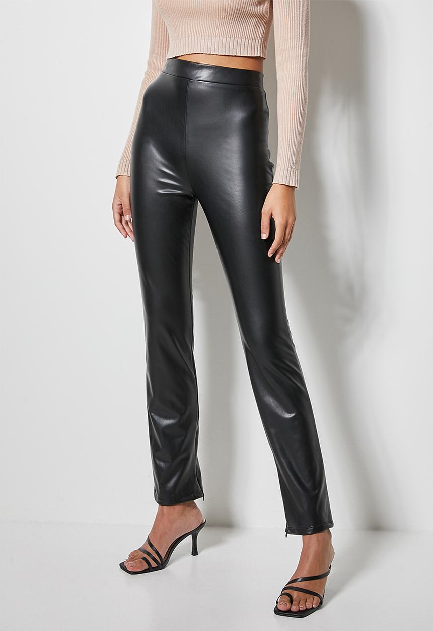VELVET - High rise pleather hem pant - black