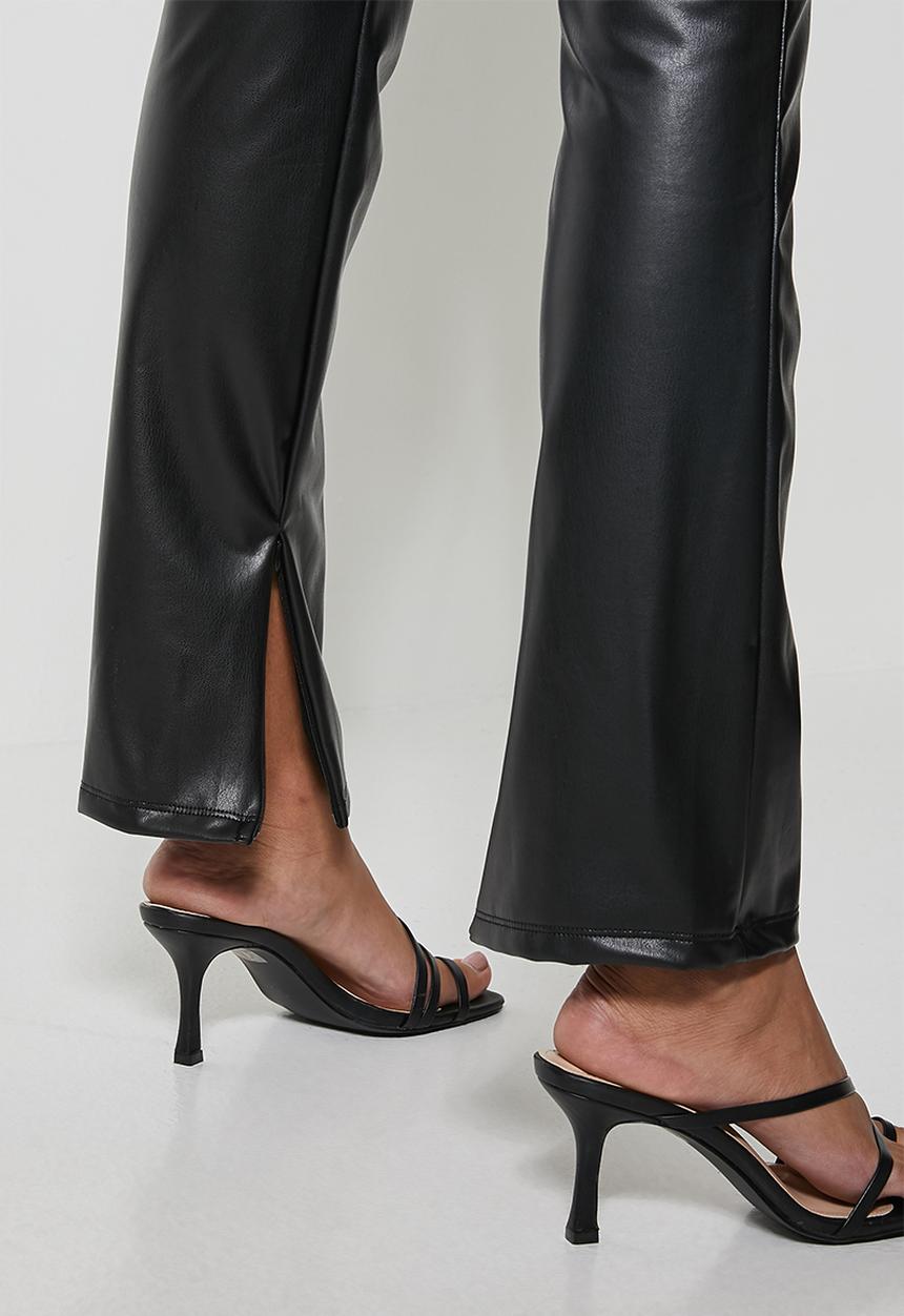 VELVET - High rise pleather hem pant - black