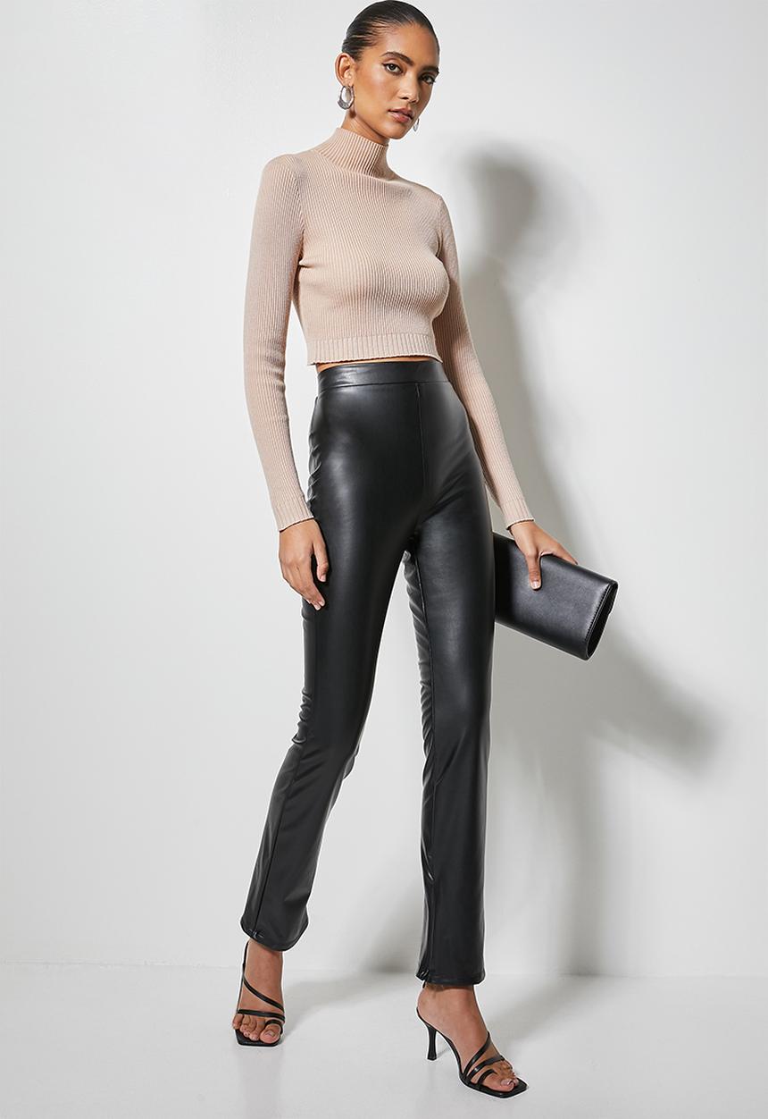 VELVET - High rise pleather hem pant - black