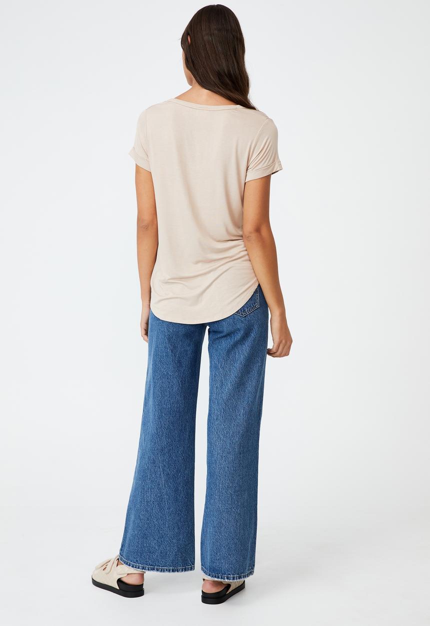 Cotton On - Karly short sleeve v neck top - latte