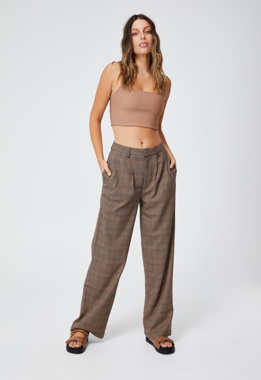 Cotton On - Jordan oversized pleat pant - brown check