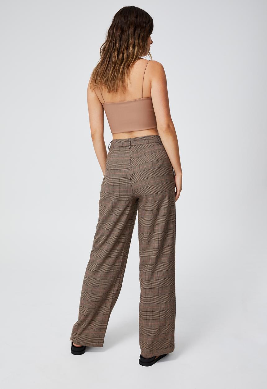 Cotton On - Jordan oversized pleat pant - brown check