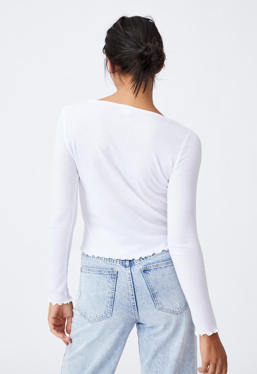 Cotton On - Rib crew neck long sleeve top - white