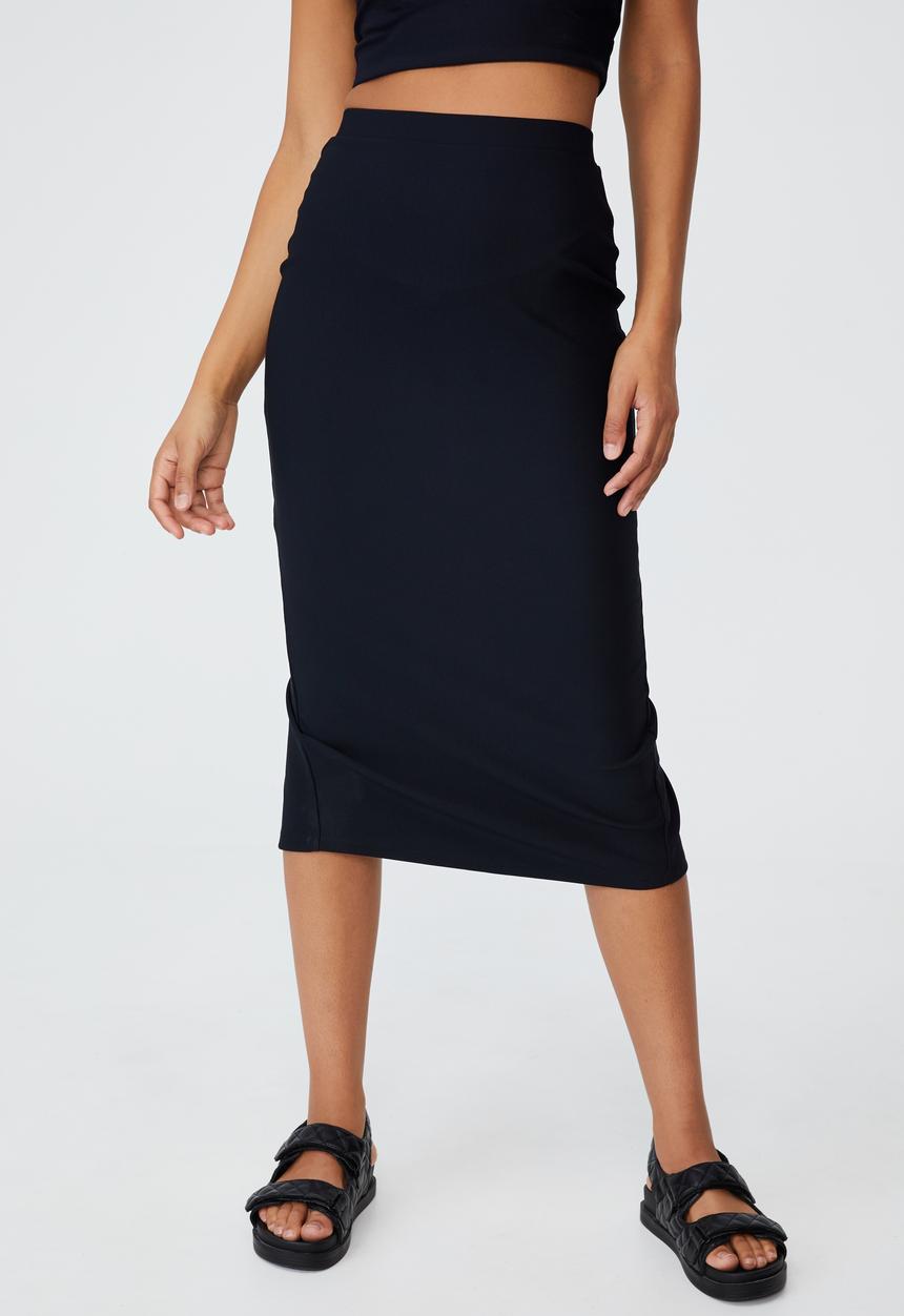 Cotton On - Quinn ribbed split midi skirt - black