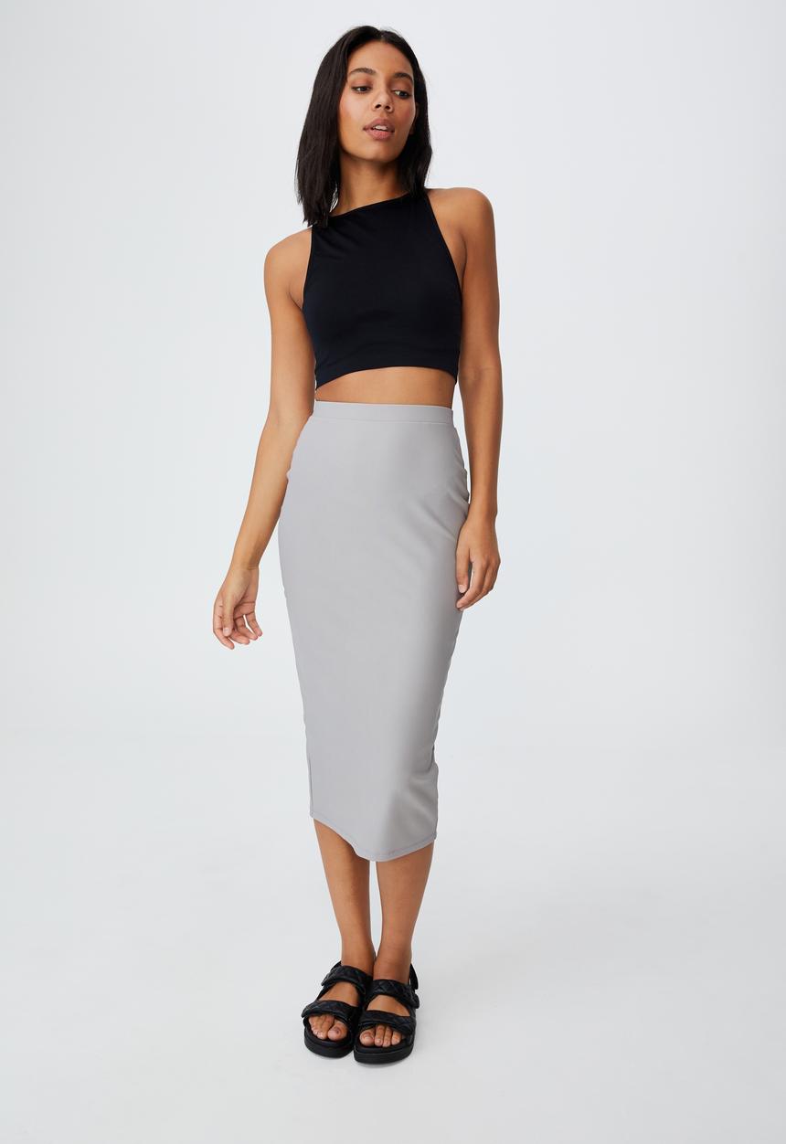 Cotton On - Quinn ribbed split midi skirt - zodiac grey