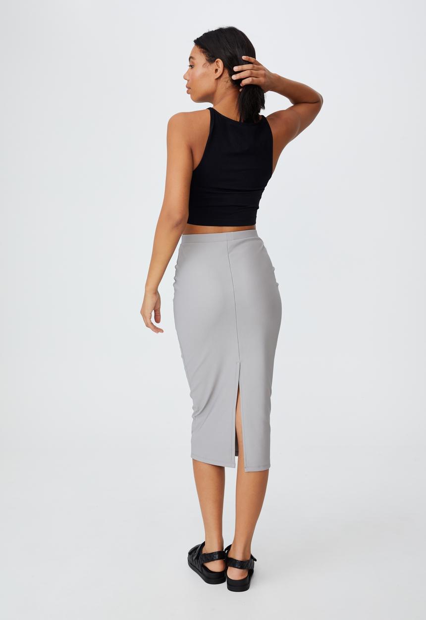 Cotton On - Quinn ribbed split midi skirt - zodiac grey