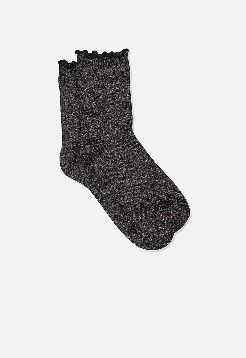 Factorie - Embroidered ruffle edge sock - black multi lurex