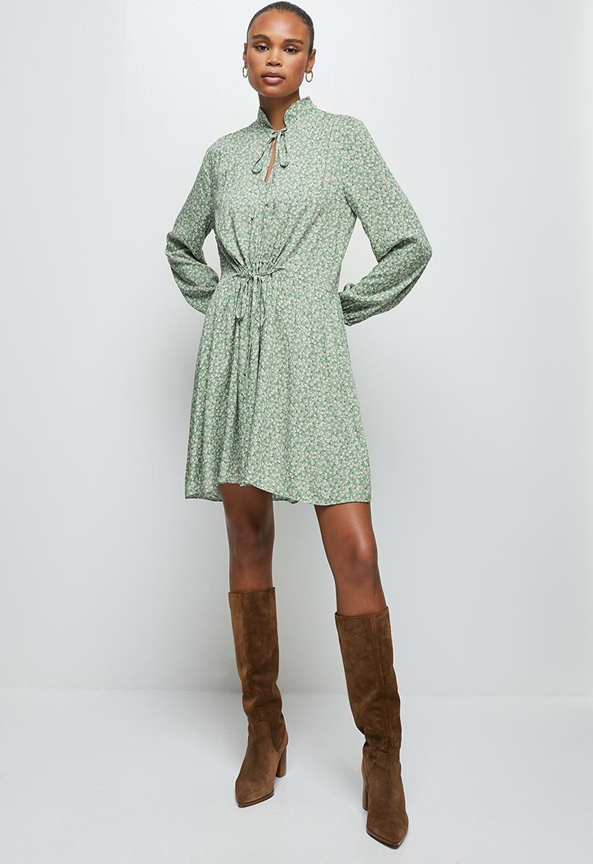 MILLA - Tie detail collar mini dress - light green