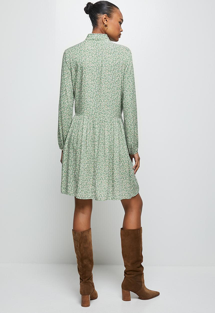 MILLA - Tie detail collar mini dress - light green