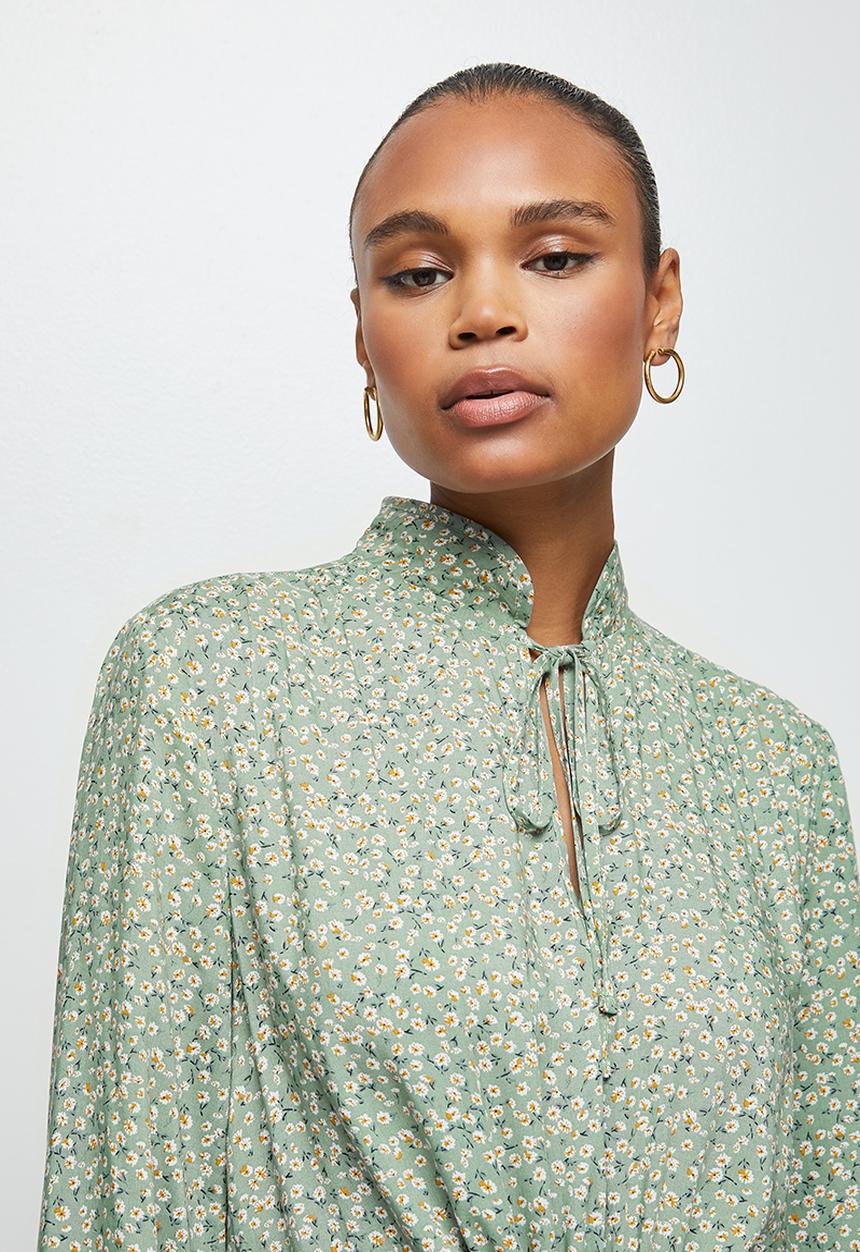 MILLA - Tie detail collar mini dress - light green