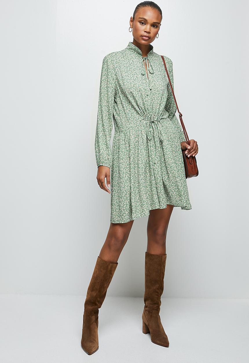 MILLA - Tie detail collar mini dress - light green