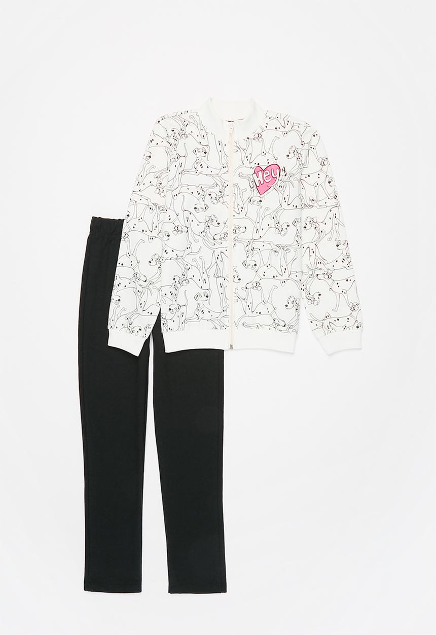 Bee Loop - Girls printed sweat top & sweatpants set - white & black 