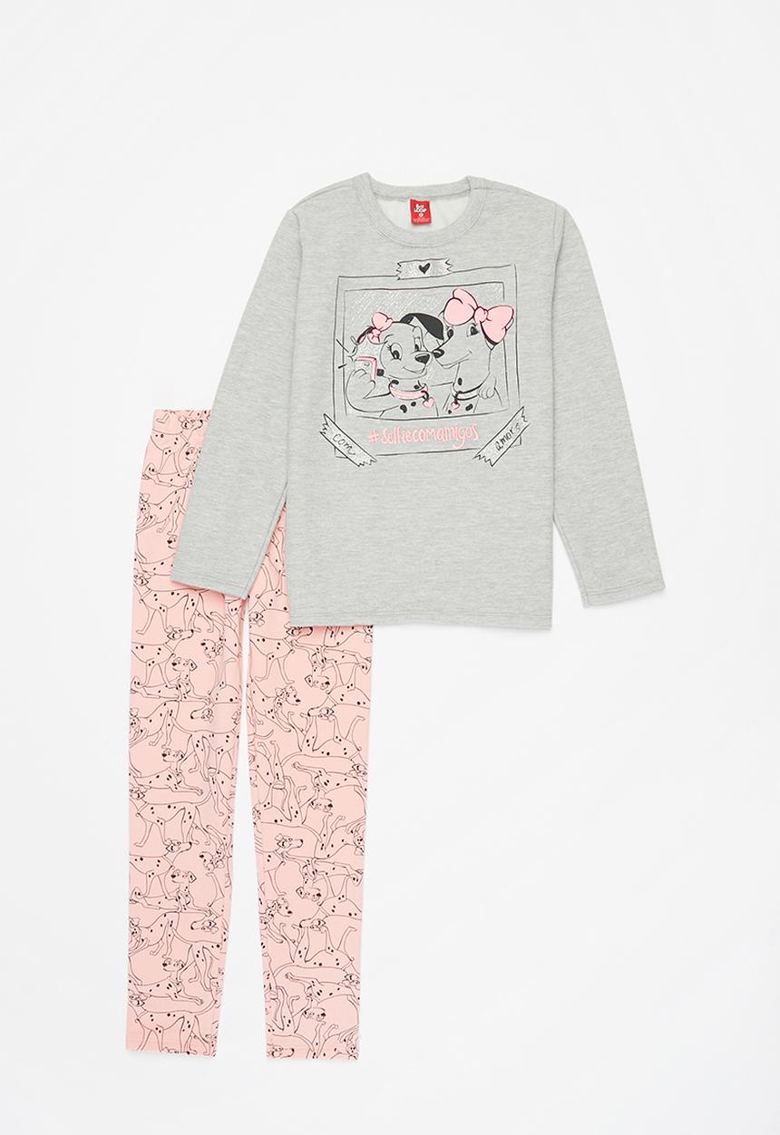Bee Loop - Girls puppy sweatshirt & sweatpants set - grey & pink 