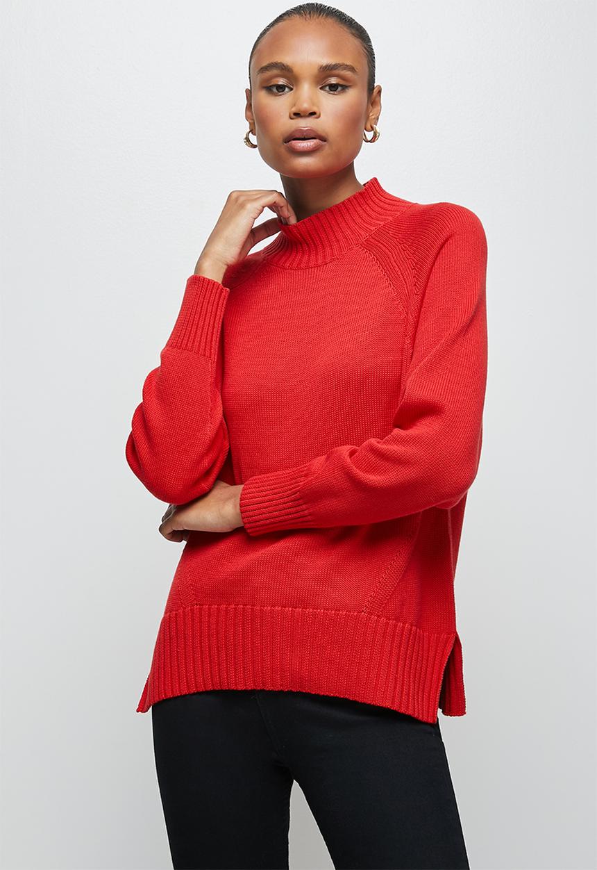 edit - Cropped slit boxy jumper - dark red
