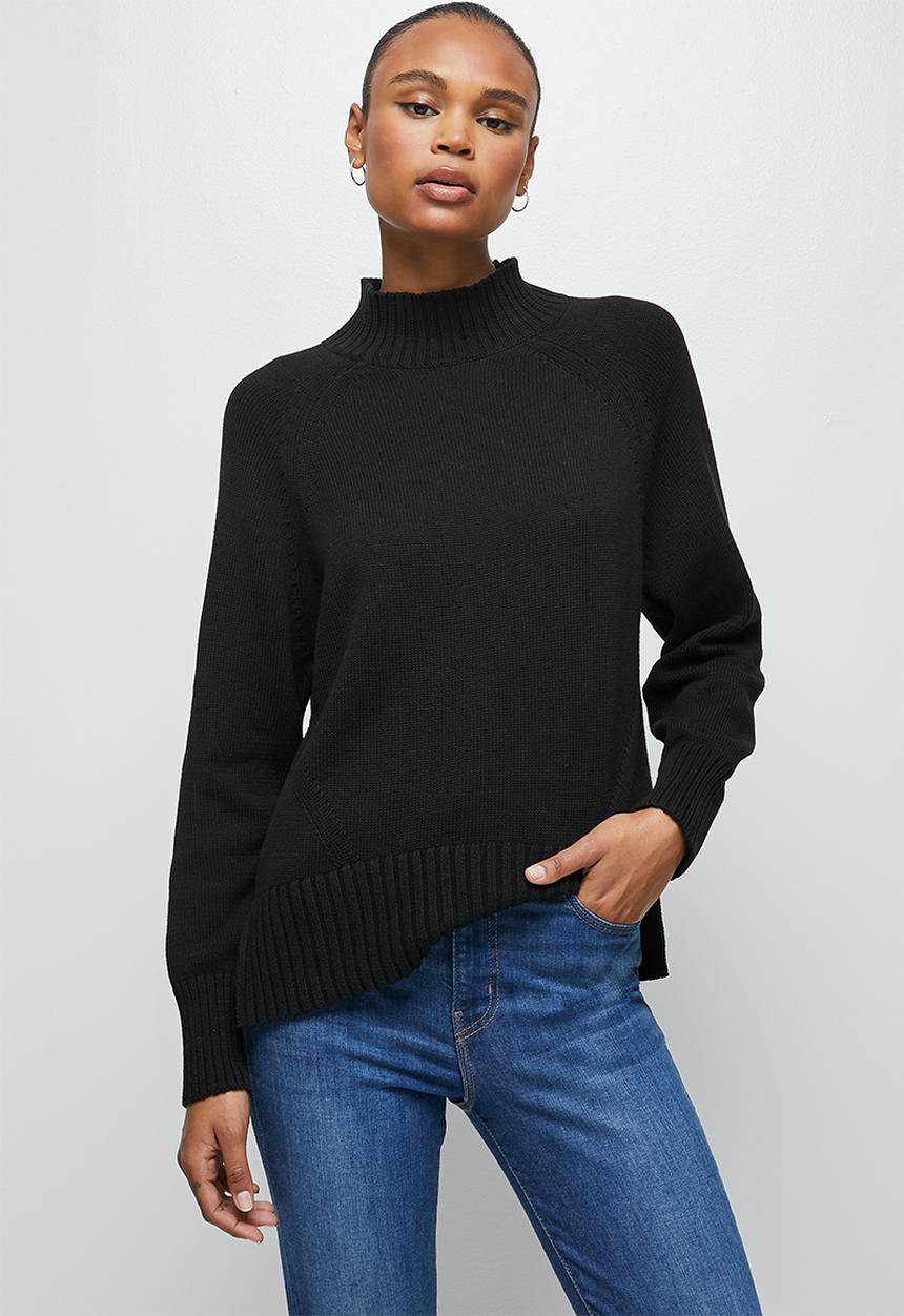 edit - Cropped slit boxy jumper - black