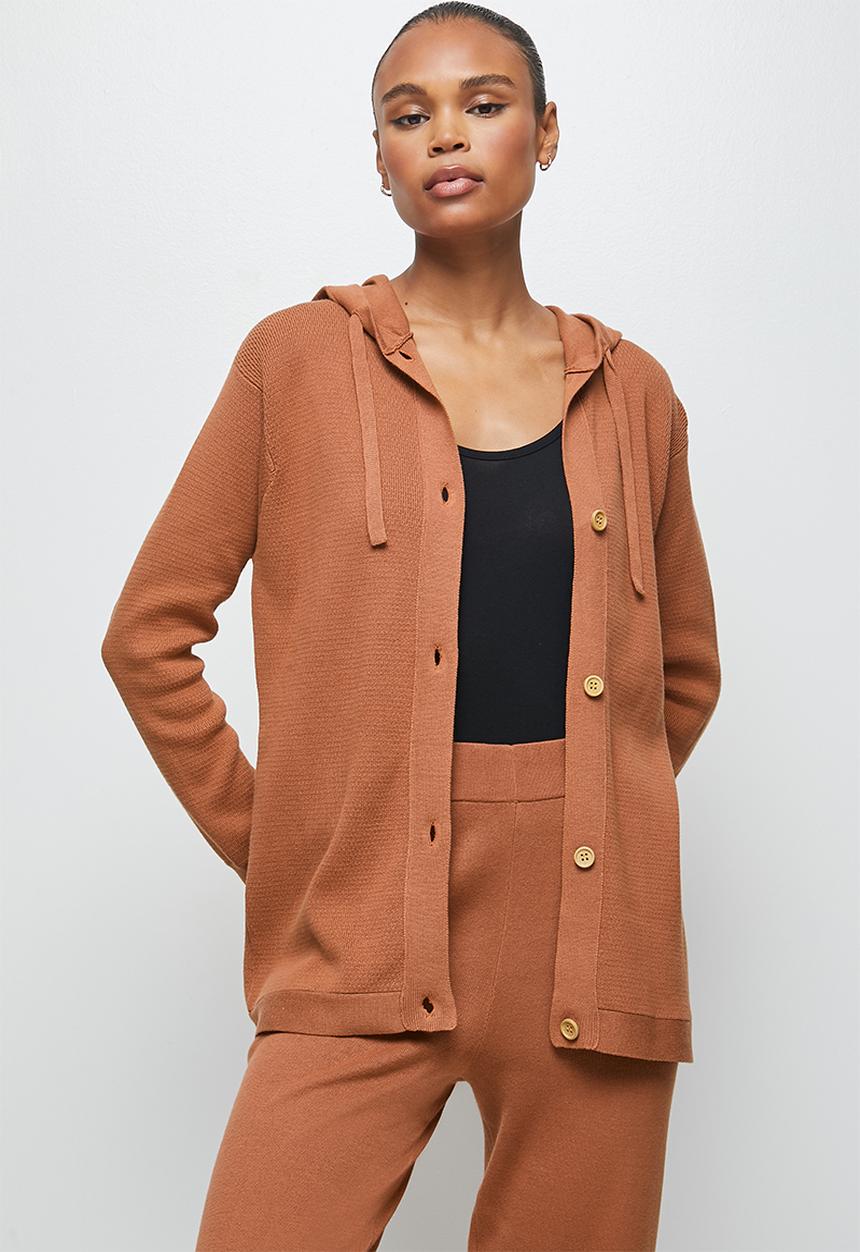 edit - Hooded all needle coatigan - tobacco