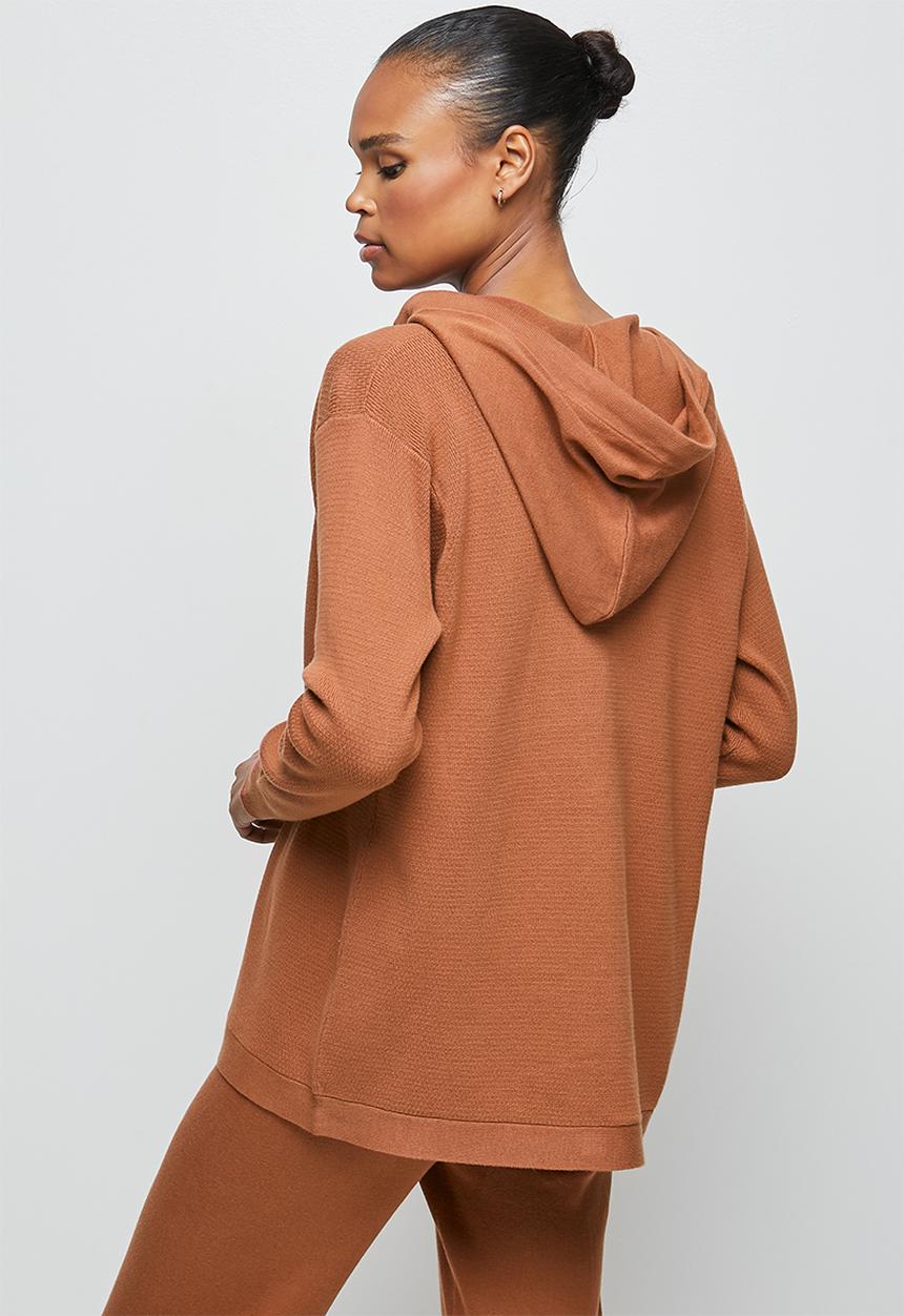 edit - Hooded all needle coatigan - tobacco