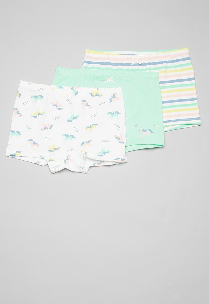 Pop Candy - Girls stripe & unicorn 3 pack briefs - mint