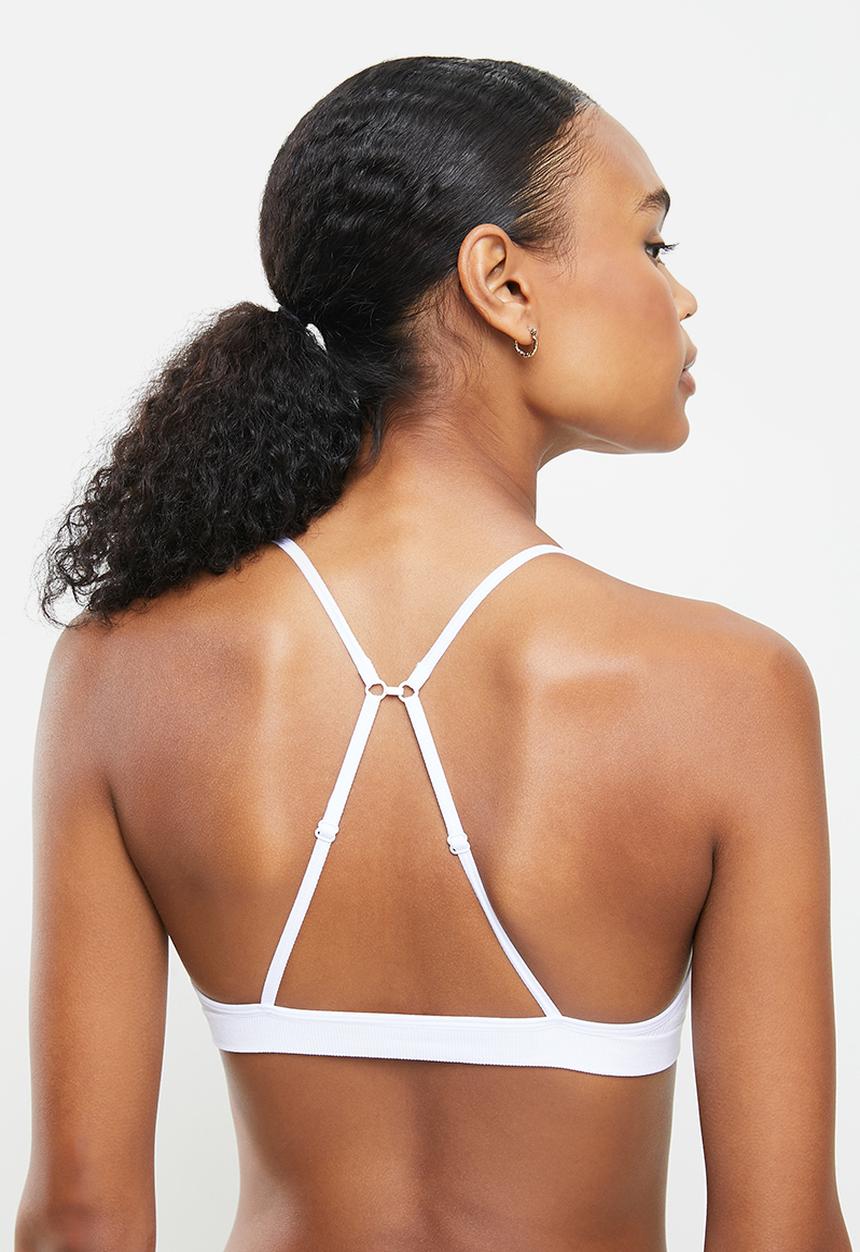 Cotton On - Seamfree triangle bralette/high cut brasiliano set - white