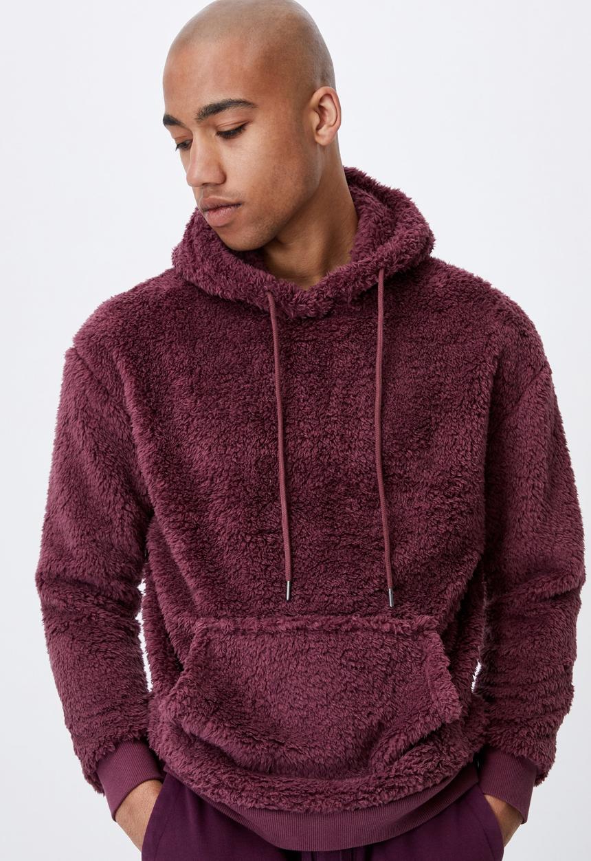 Cotton On - Drop shoulder teddy fleece hood - aged wine