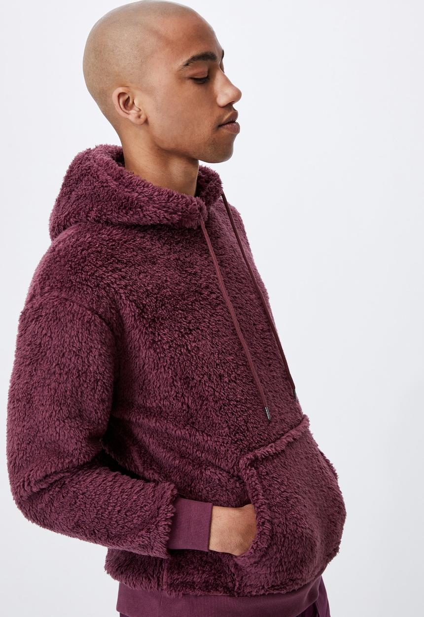 Cotton On - Drop shoulder teddy fleece hood - aged wine