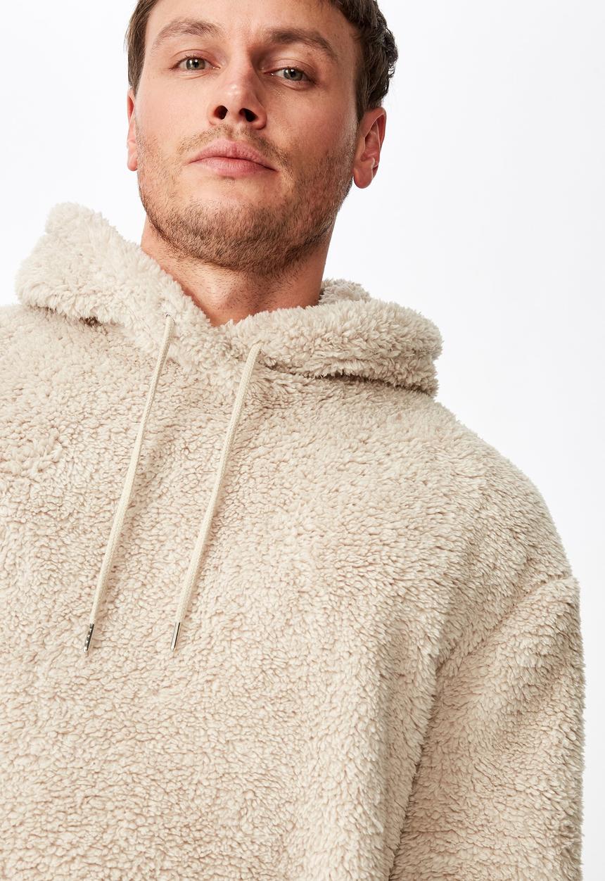 Cotton On - Drop shoulder teddy fleece hood - beige