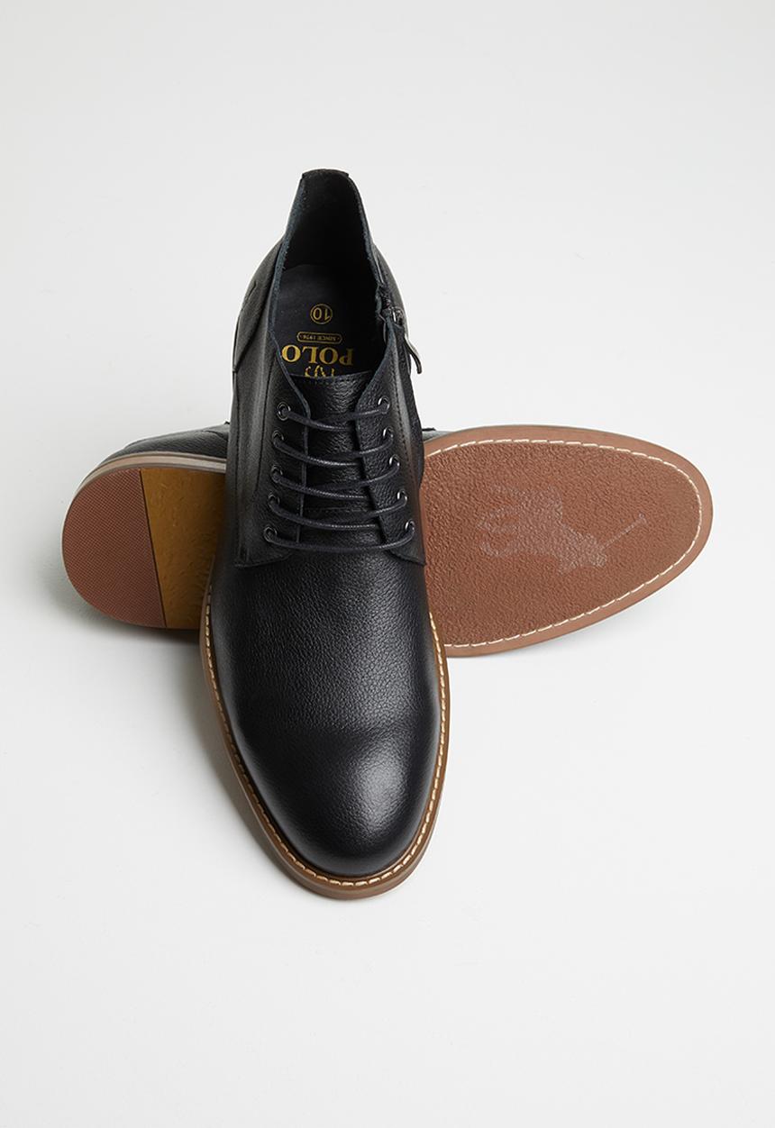 POLO - Dylan leather distressed lace up boot - black