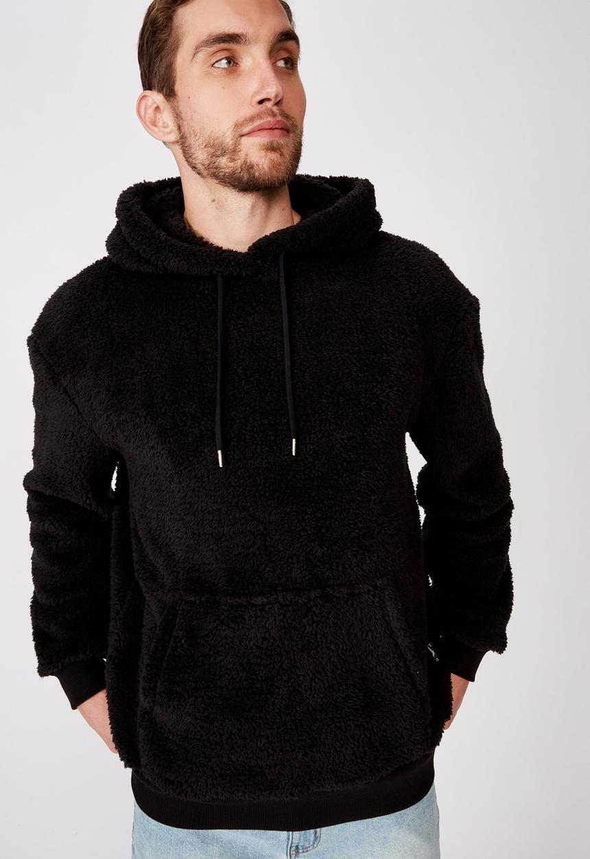 Cotton On - Drop shoulder teddy fleece hood - black
