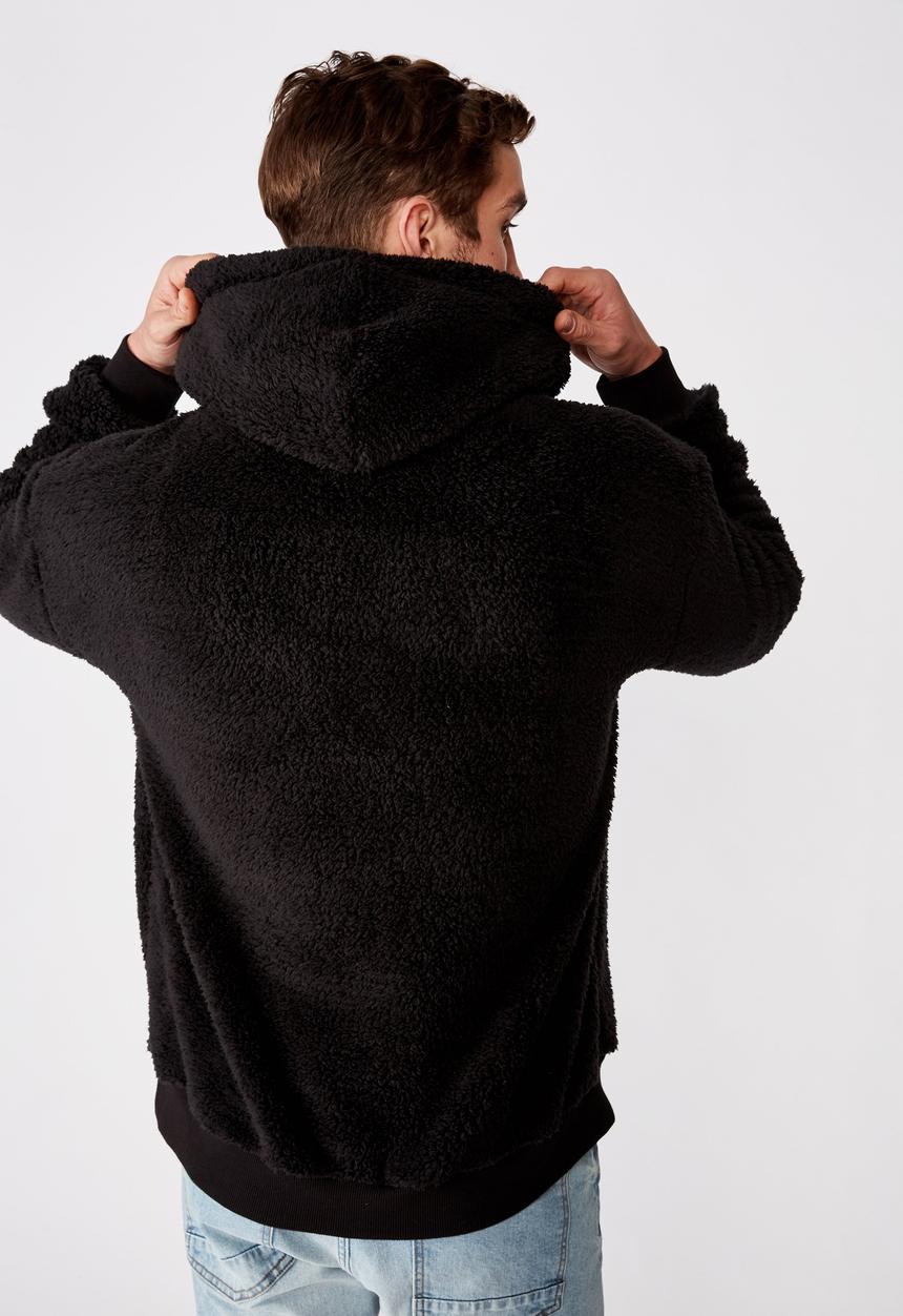 Cotton On - Drop shoulder teddy fleece hood - black