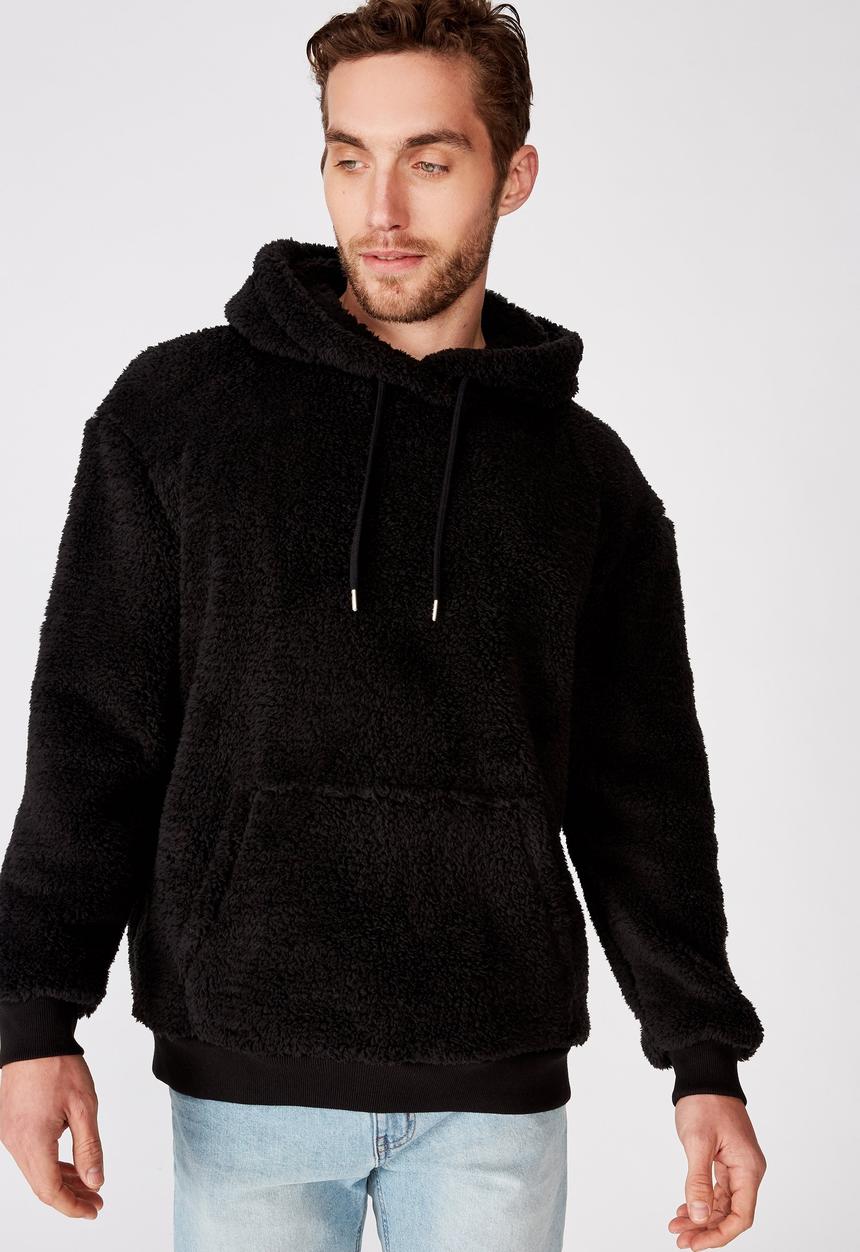 Cotton On - Drop shoulder teddy fleece hood - black