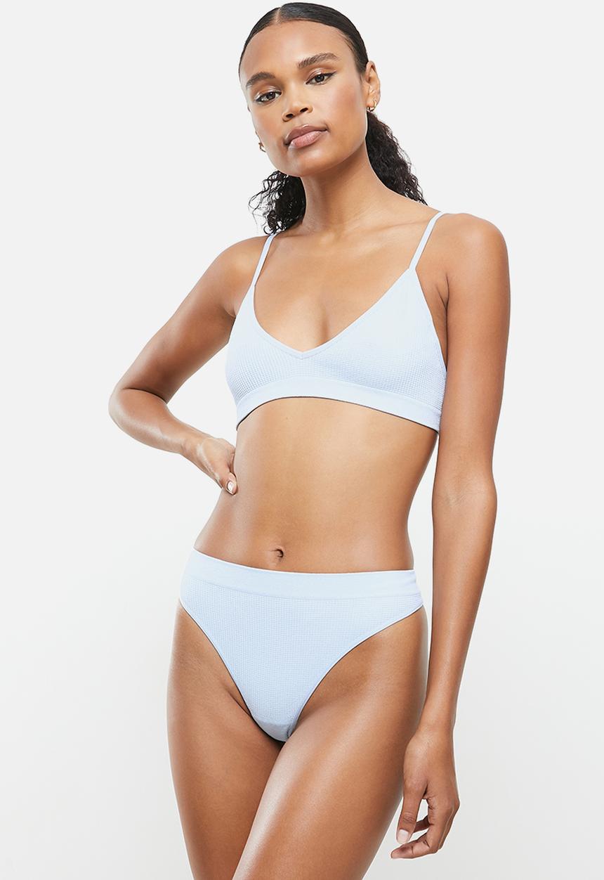 Cotton On - Seamfree triangle bralette/high cut brasiliano set - ballad blue shimmer