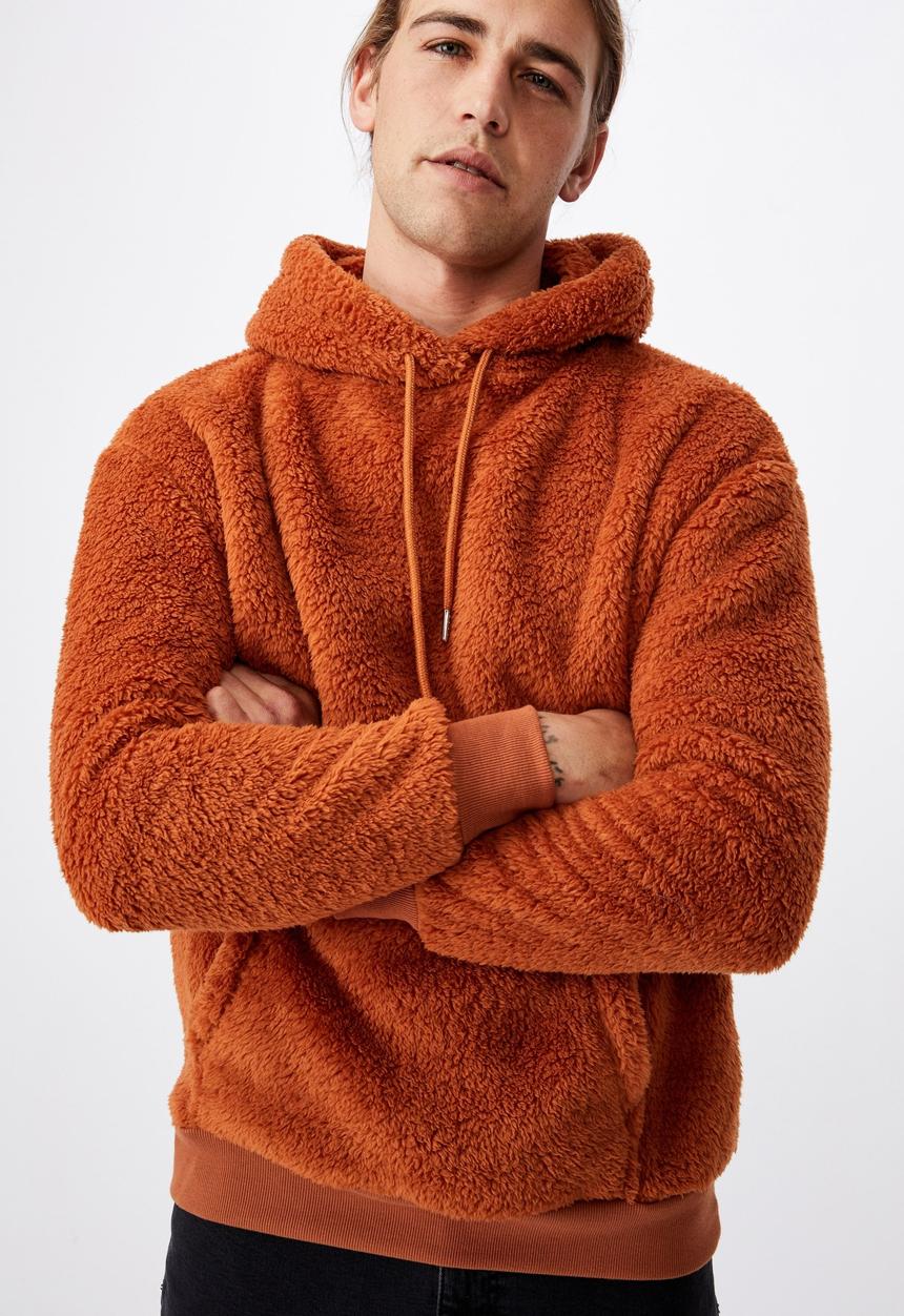 Cotton On - Drop shoulder teddy fleece hood - rust